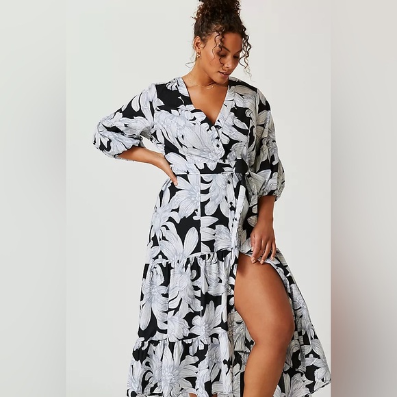 Anthropologie Dresses & Skirts - Anthropologie Maeve Puff Sleeve Midi Dress Belted Toe Waist Sz 12